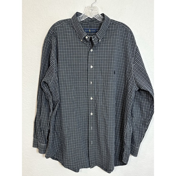 Ralph Lauren Shirt Mens 2XB Blue Plaid‎ Pony Casual Button Up Long Sleeve - Picture 1 of 3